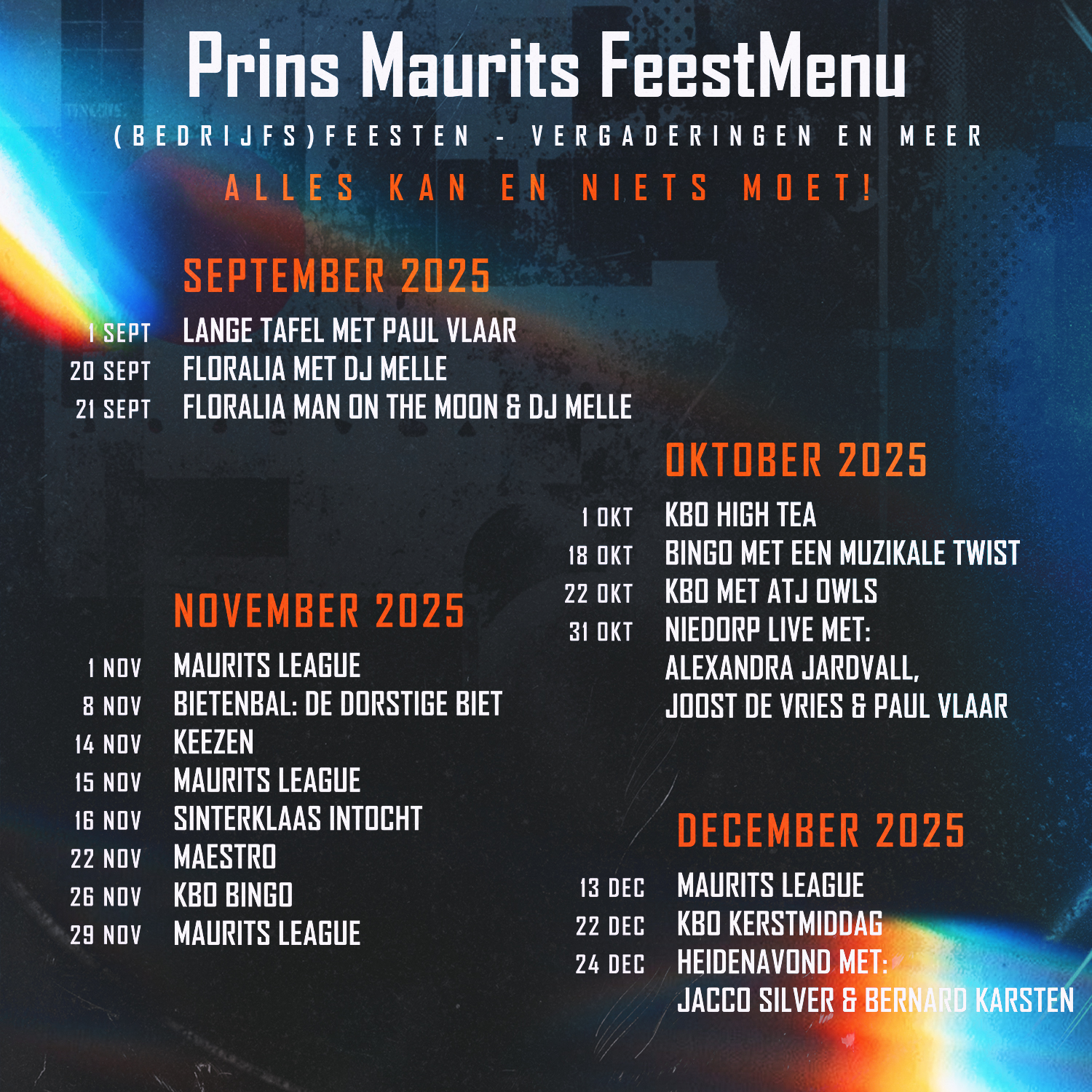 Het feest menu van de Prins maurits